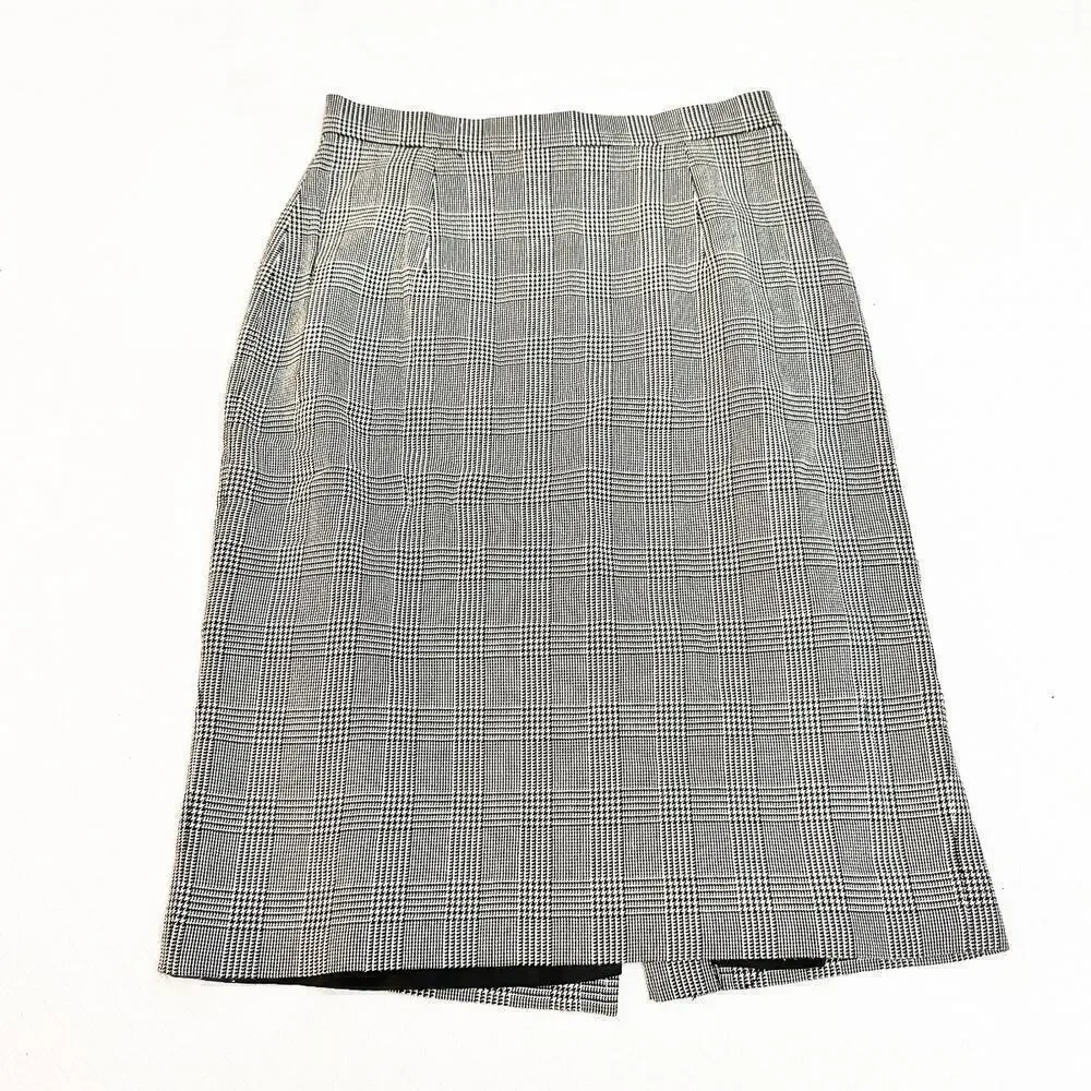 Brooks Brothers Plaid Houndstooth Printed Pencil Skirt Back Slit Size 8